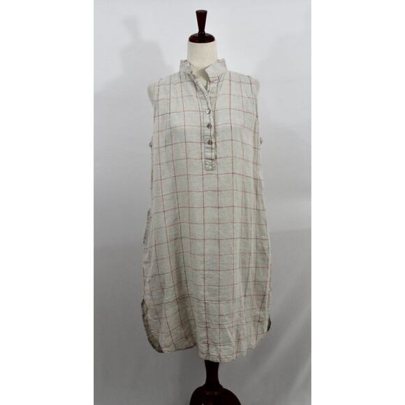 South Street Linen Dresses & Skirts - SOST South Street Linen 1 M 10/12 Beige Red Jane Tunic Check Linen Tank Dress